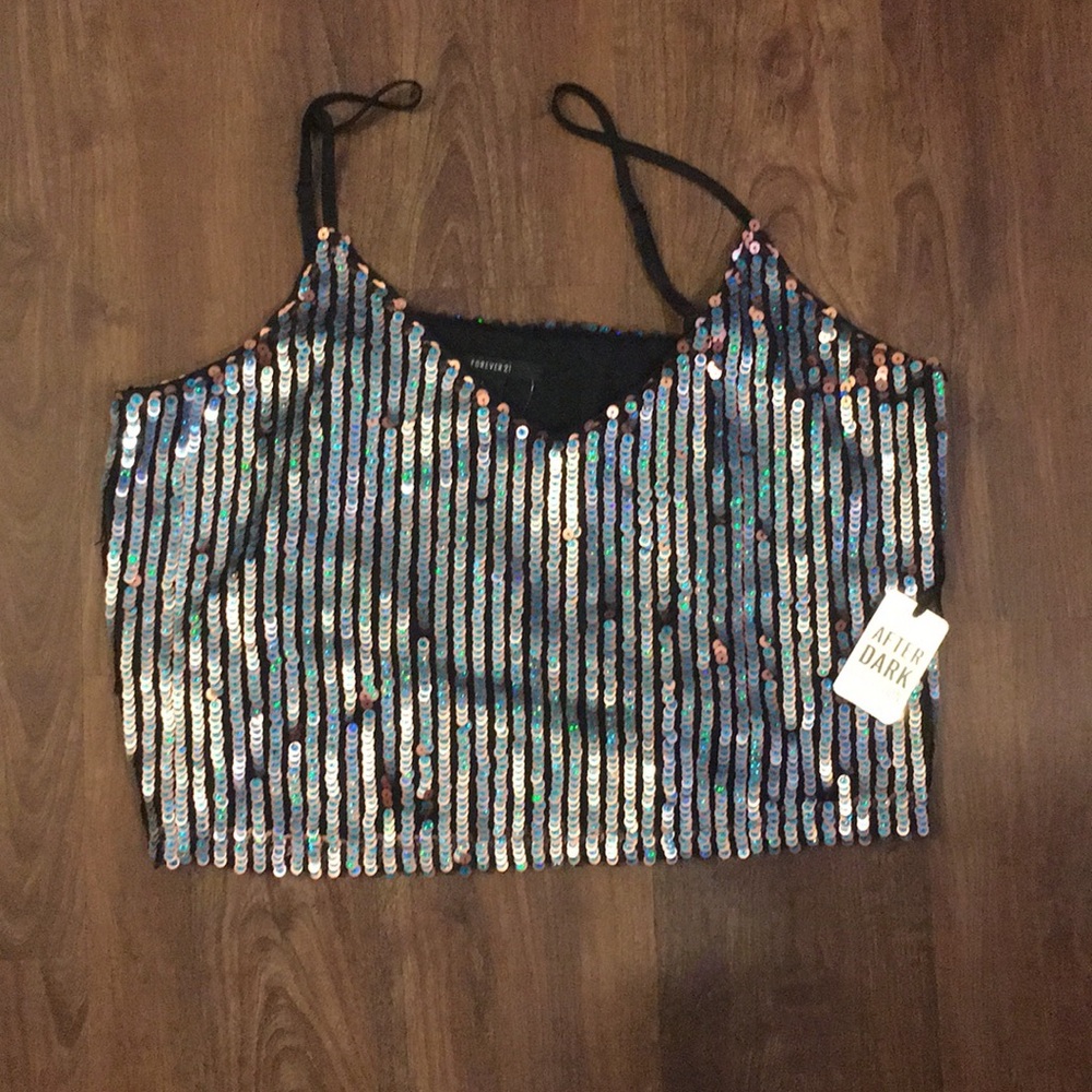 Sequin spaghetti strap crop top